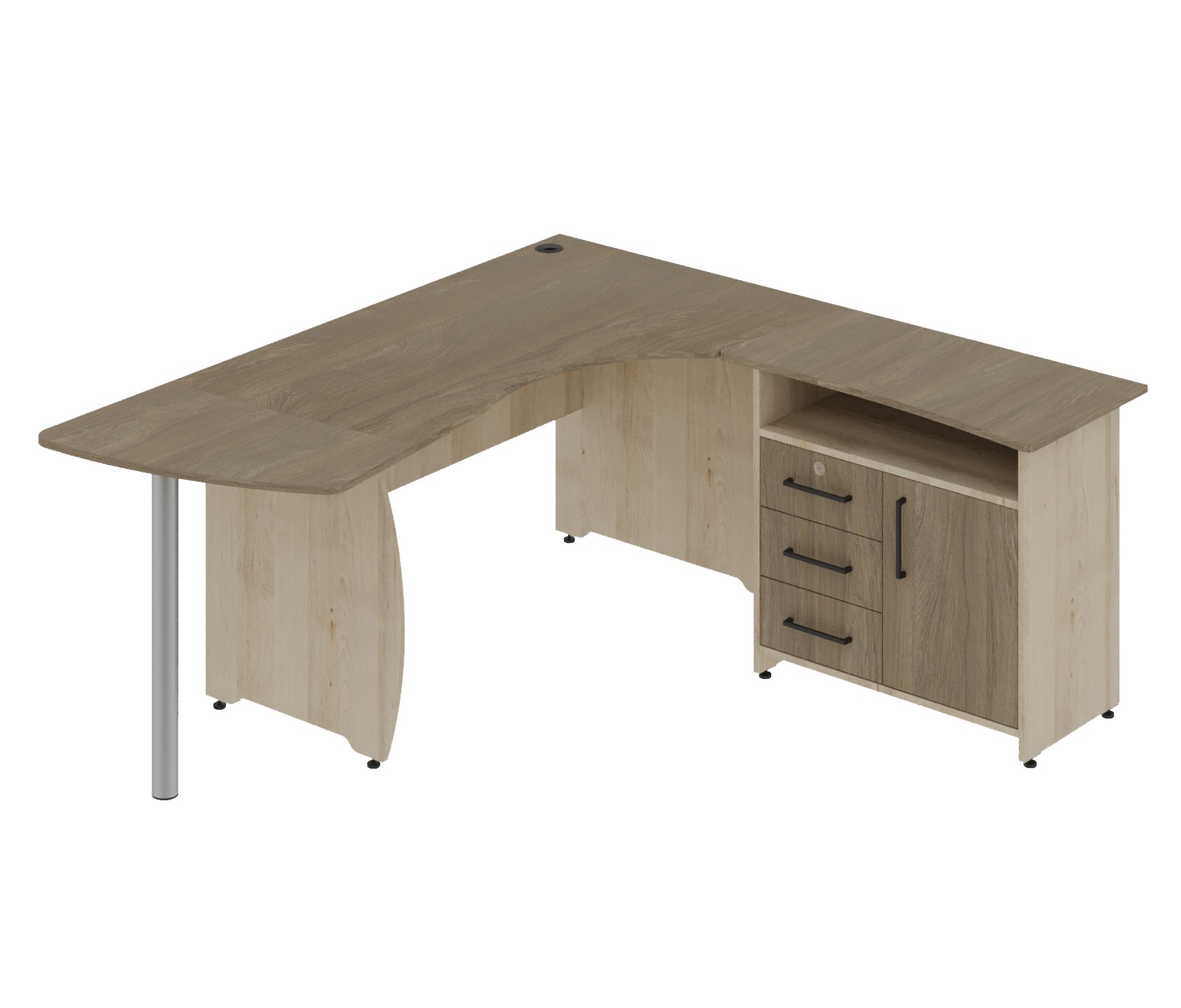 Стіл кутовий правосторонній, з приставною тумбою та столиком на металевій ніжці, АЛМАНТ, 1902х1800х750 мм.